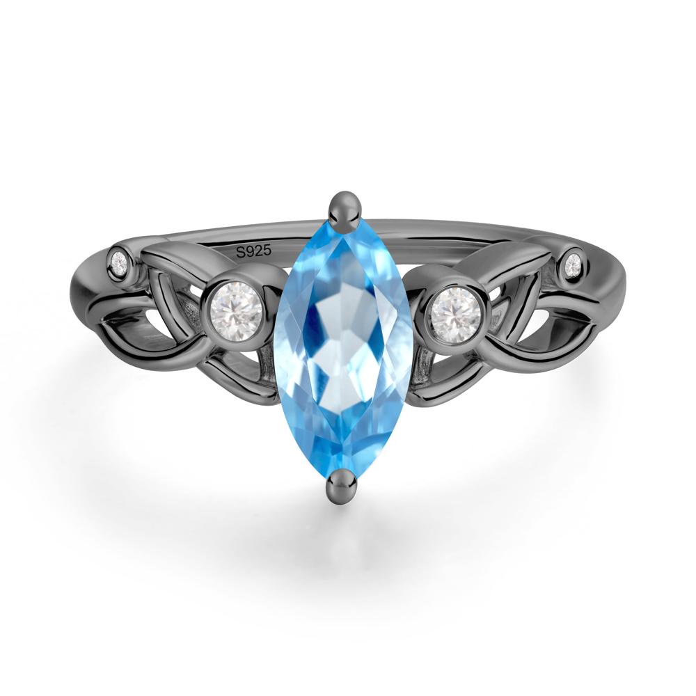 Marquise Cut Swiss Blue Topaz Celtic Ring - LUO Jewelry #metal_black finish sterling silver