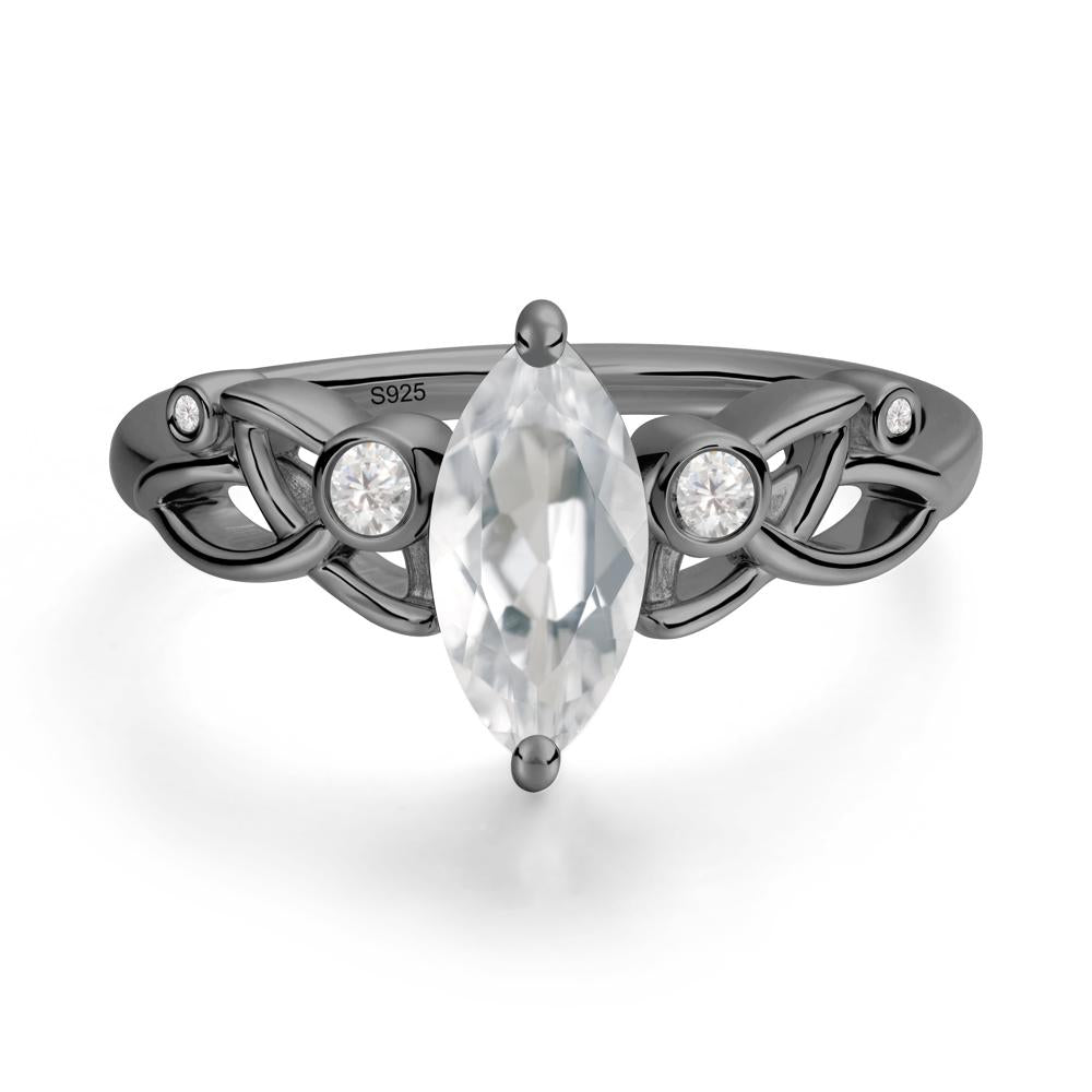 Marquise Cut White Topaz Celtic Ring - LUO Jewelry #metal_black finish sterling silver