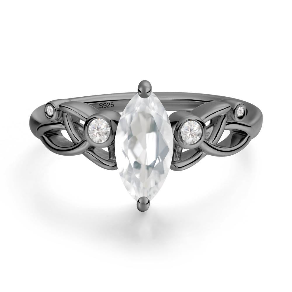 Marquise Cut White Topaz Celtic Ring - LUO Jewelry #metal_black finish sterling silver