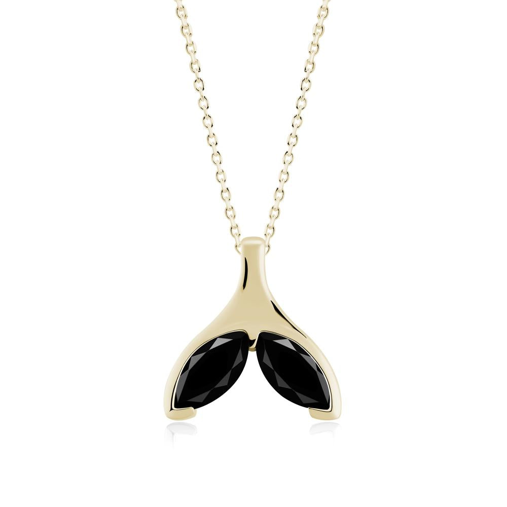 Marquise Twin Black Spinel Leaf Necklace - LUO Jewelry #metal_14k yellow gold