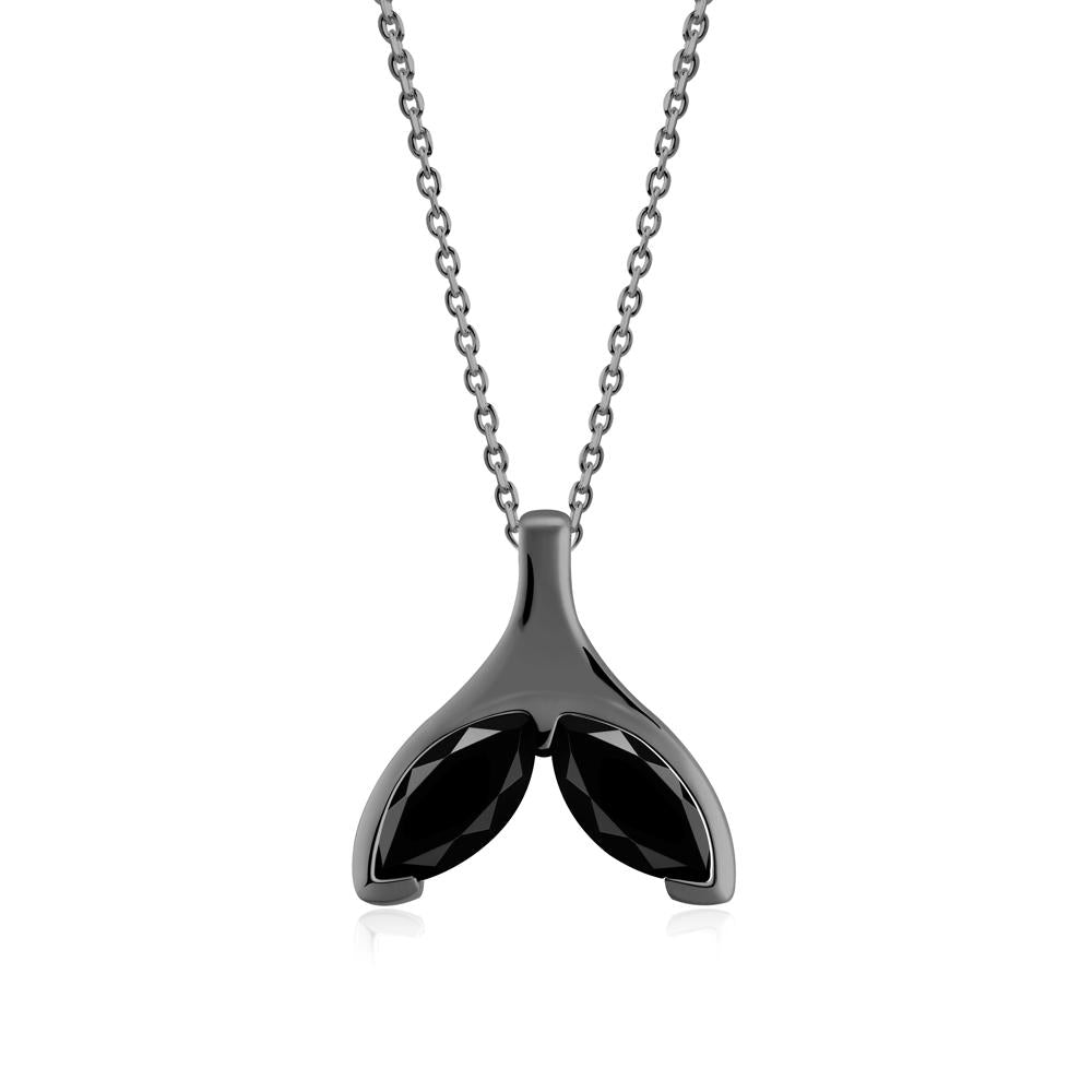 Marquise Twin Black Spinel Leaf Necklace - LUO Jewelry #metal_black finish sterling silver