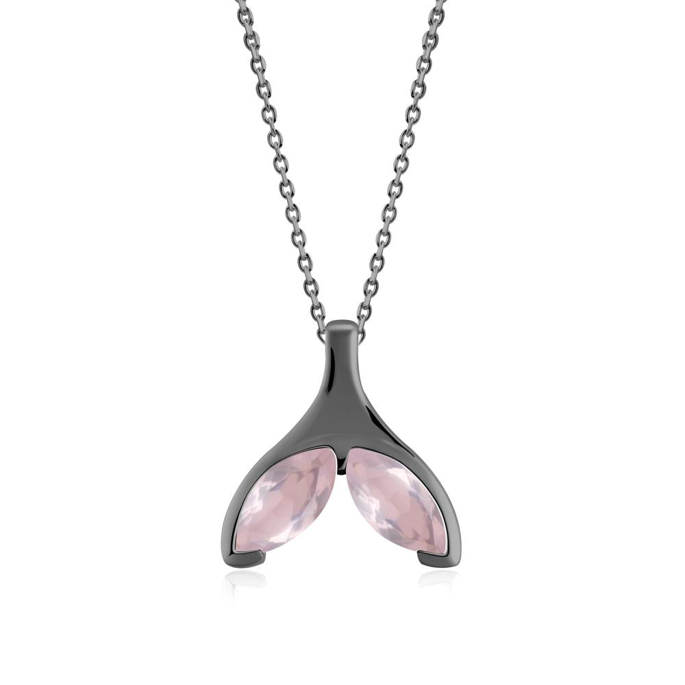 Marquise Rose Quartz Whale Tail Pendant - LUO Jewelry #metal_black finish sterling silver