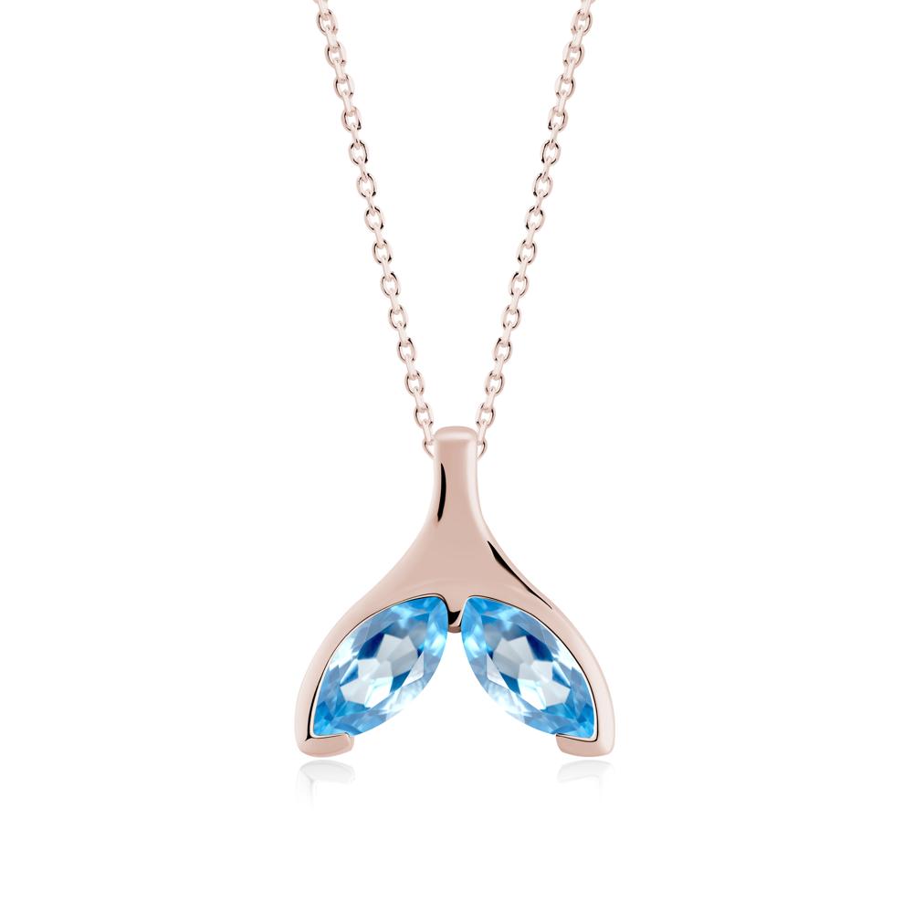 Marquise Twin Swiss Blue Topaz Leaf Necklace - LUO Jewelry #metal_14k rose gold