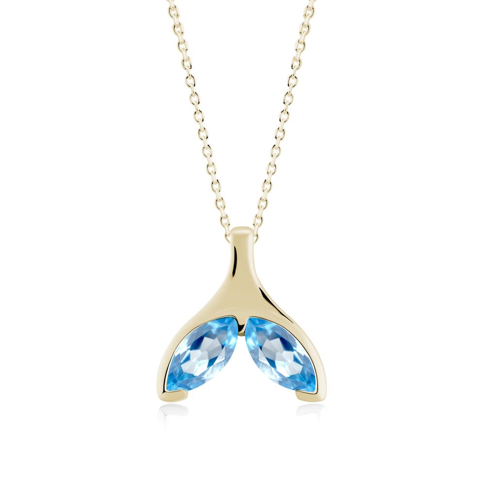 Marquise Twin Swiss Blue Topaz Leaf Necklace - LUO Jewelry #metal_14k yellow gold