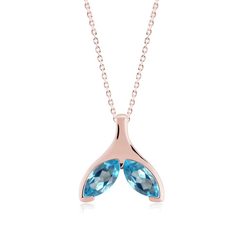 Marquise Twin Swiss Blue Topaz Leaf Necklace - LUO Jewelry #metal_18k rose gold