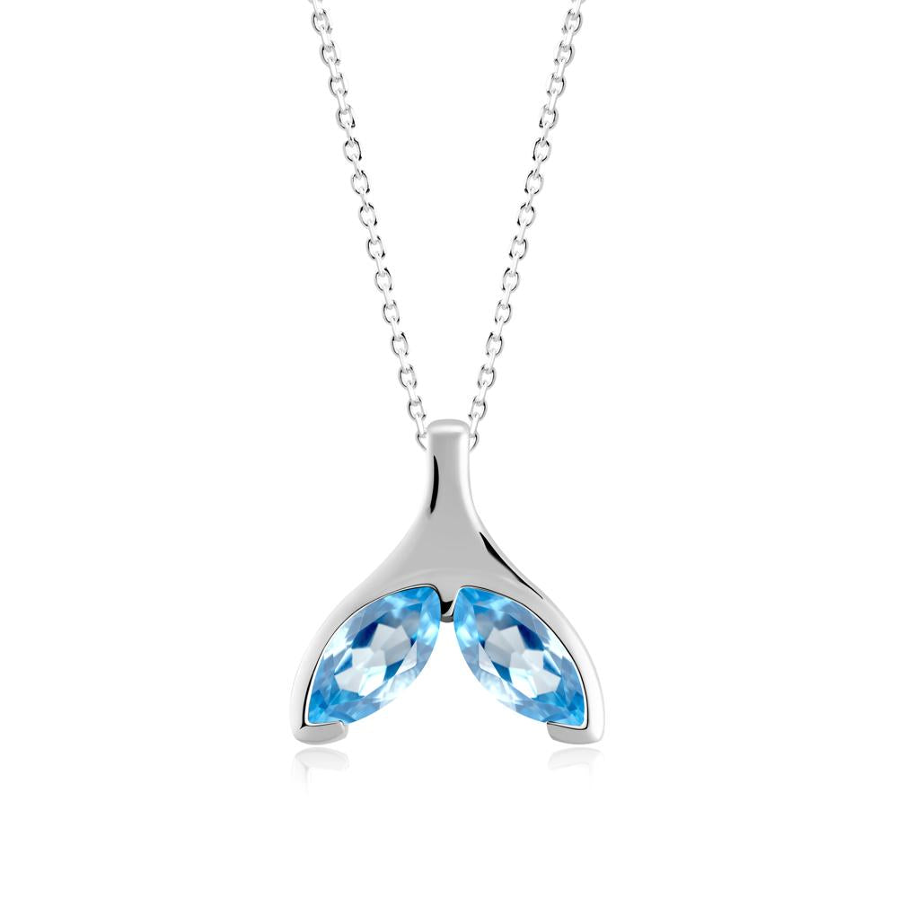 Marquise Twin Swiss Blue Topaz Leaf Necklace - LUO Jewelry #metal_18k white gold