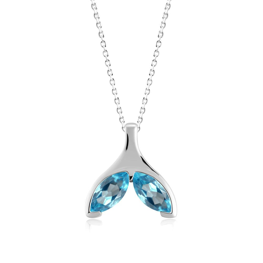 Marquise Twin Swiss Blue Topaz Leaf Necklace - LUO Jewelry #metal_18k white gold