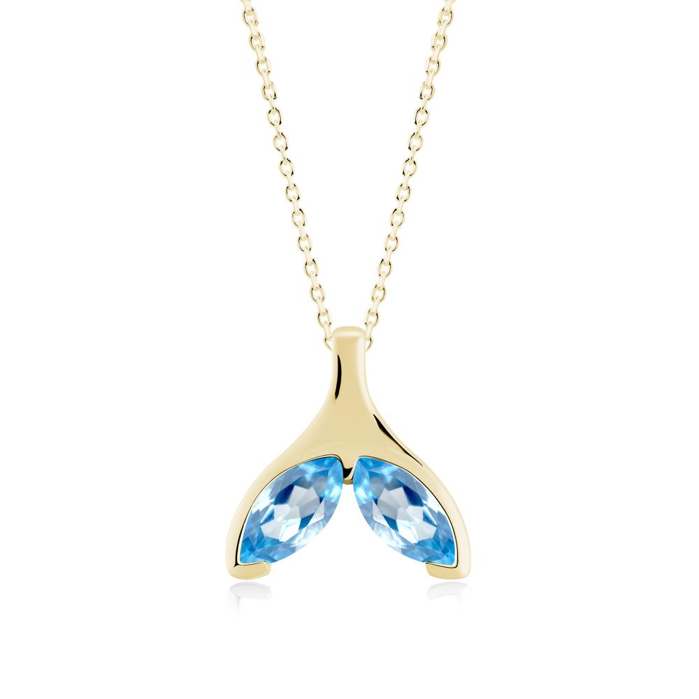 Marquise Twin Swiss Blue Topaz Leaf Necklace - LUO Jewelry #metal_18k yellow gold
