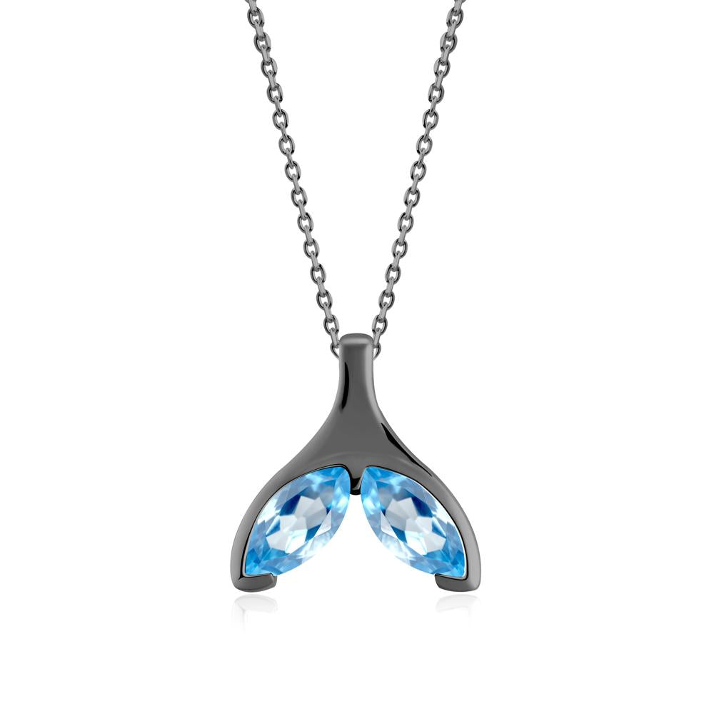 Marquise Twin Swiss Blue Topaz Leaf Necklace - LUO Jewelry #metal_black finish sterling silver