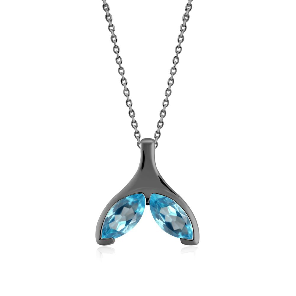 Marquise Twin Swiss Blue Topaz Leaf Necklace - LUO Jewelry #metal_black finish sterling silver