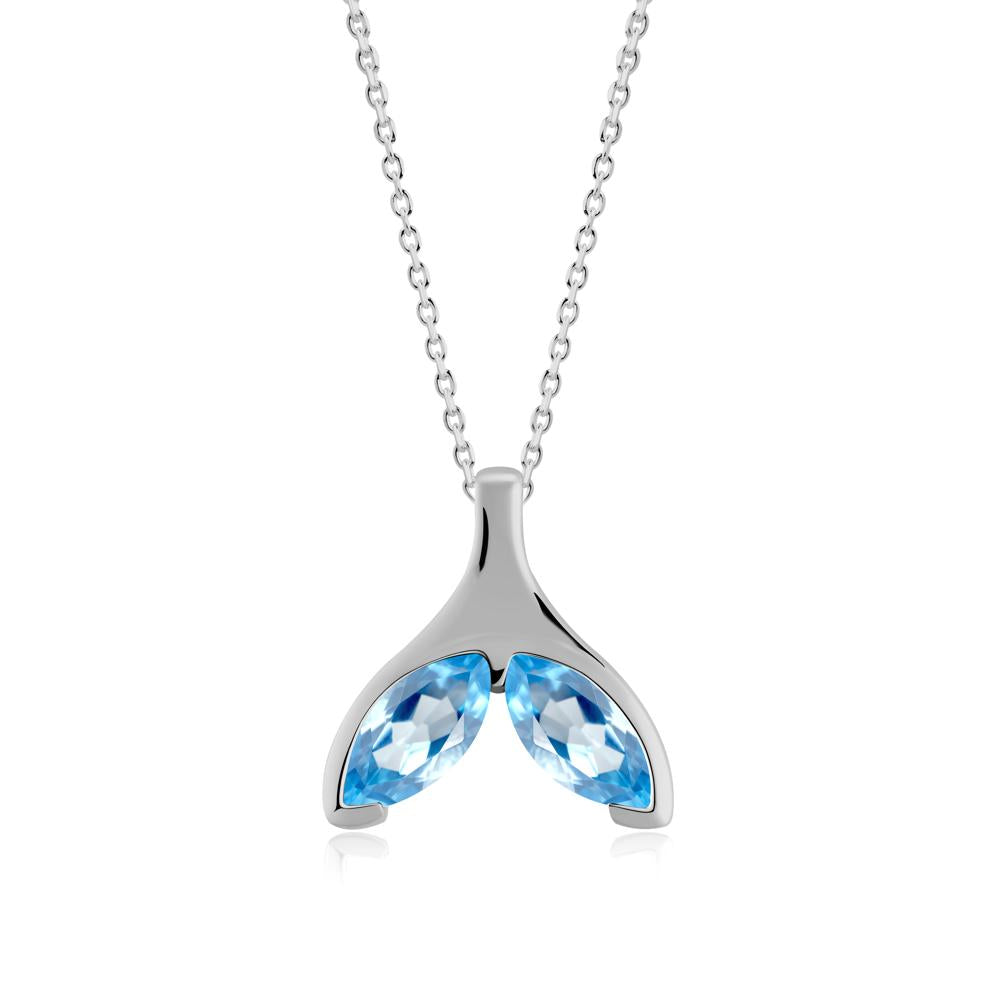 Marquise Twin Swiss Blue Topaz Leaf Necklace - LUO Jewelry #metal_platinum