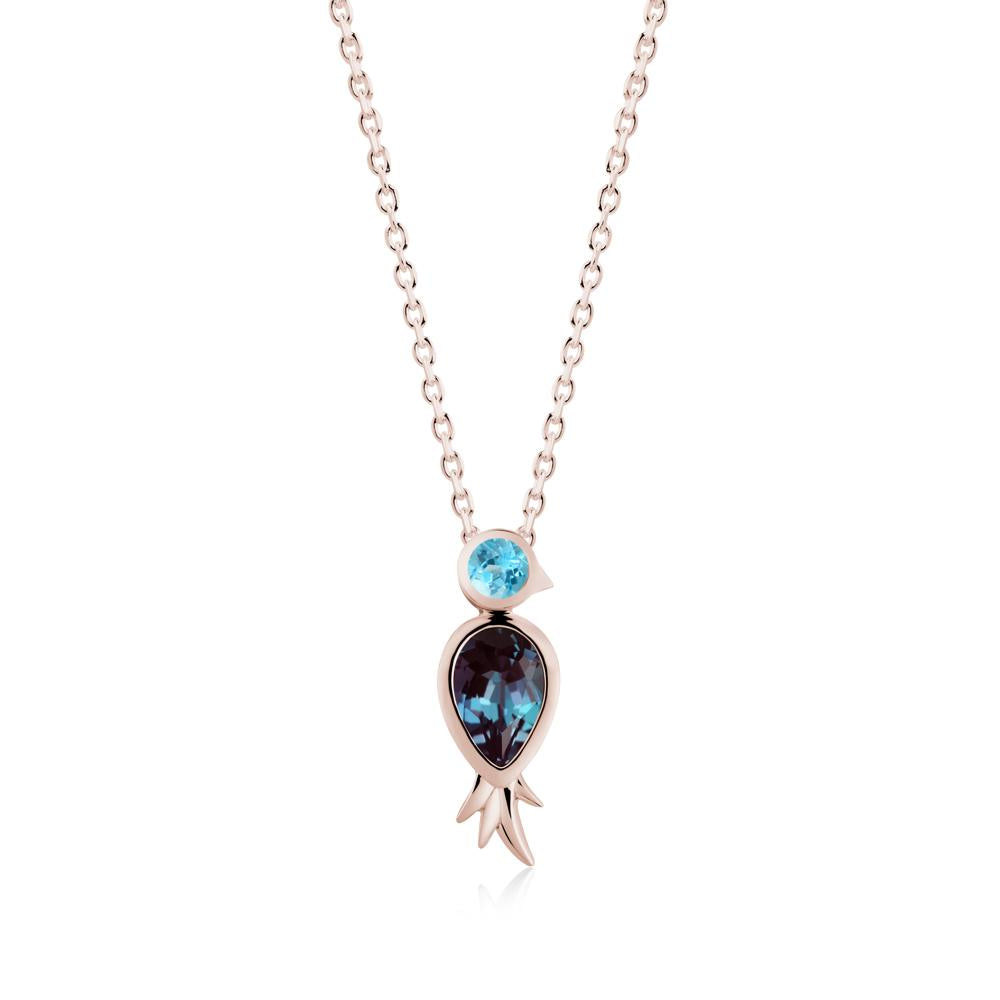Bird Inspired Teardrop Cut Alexandrite and Swiss Blue Topaz Necklace - LUO Jewelry #metal_14k rose gold
