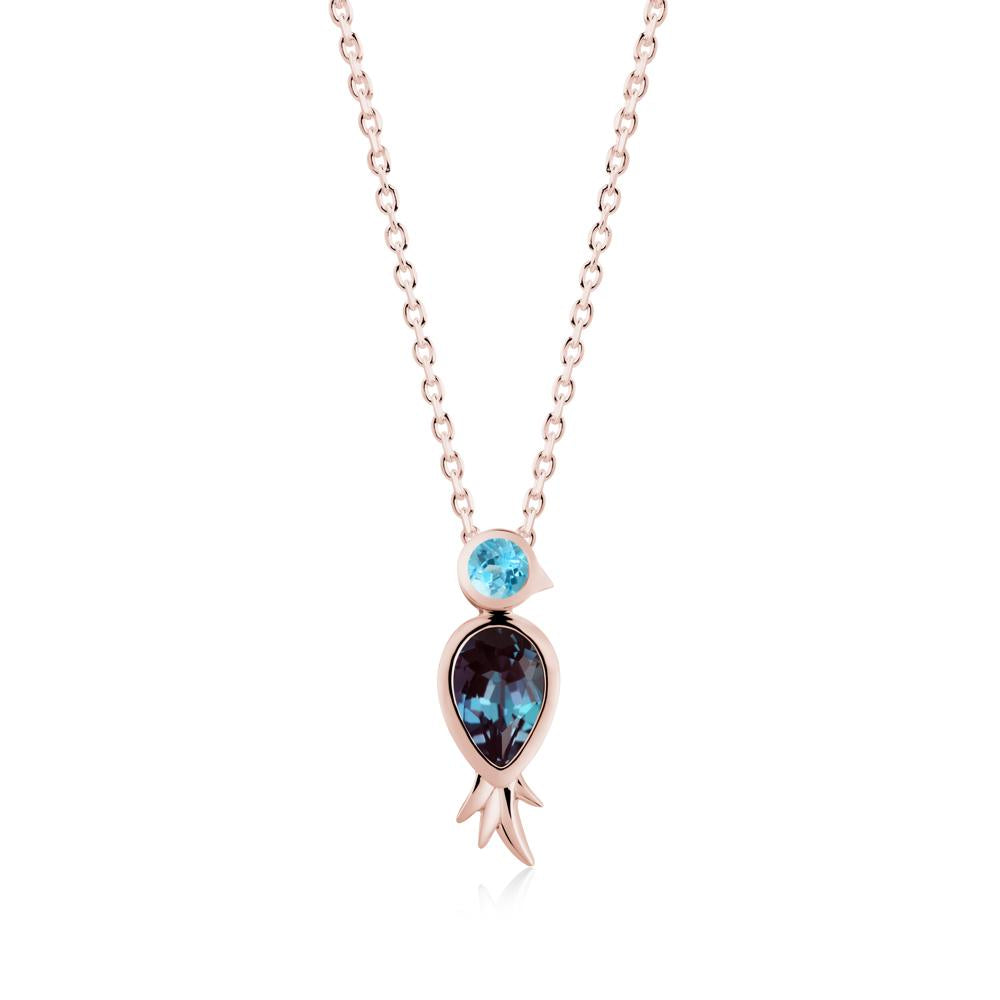 Bird Inspired Teardrop Cut Alexandrite and Swiss Blue Topaz Necklace - LUO Jewelry #metal_18k rose gold
