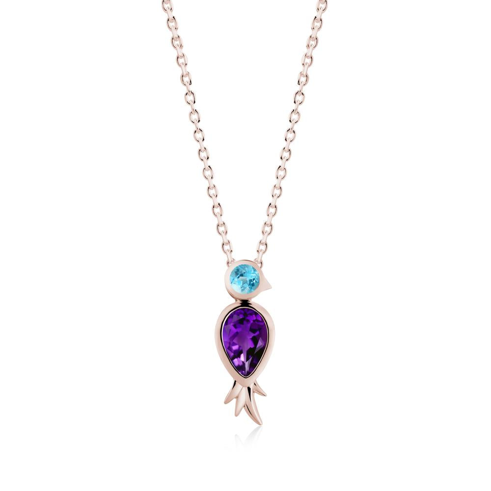 Pear Shaped Amethyst and Swiss Blue Topaz Bird Pendant Neckalce - LUO Jewelry #metal_14k rose gold