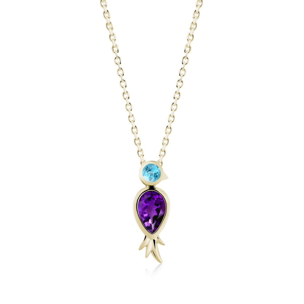 Pear Shaped Amethyst and Swiss Blue Topaz Bird Pendant Neckalce - LUO Jewelry #metal_14k yellow gold