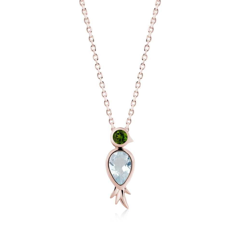 Bird Inspired Teardrop Cut Aquamarine and Diopside Necklace - LUO Jewelry #metal_14k rose gold