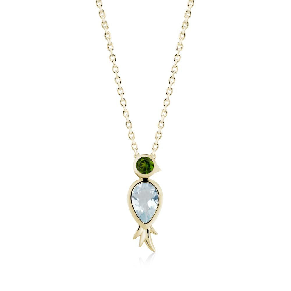 Bird Inspired Teardrop Cut Aquamarine and Diopside Necklace - LUO Jewelry #metal_14k yellow gold