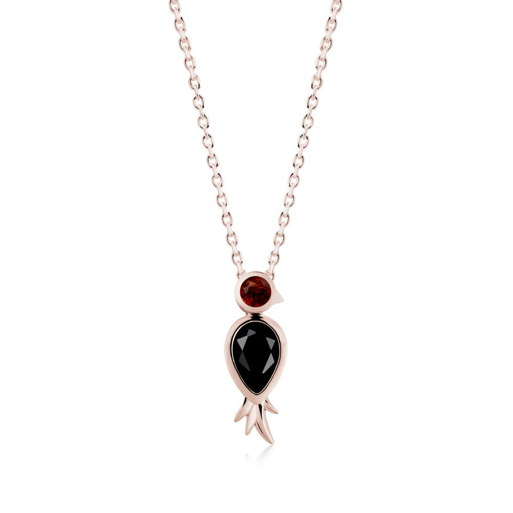 Pear Shaped Black Spinel and Garnet Bird Pendant Neckalce - LUO Jewelry #metal_14k rose gold