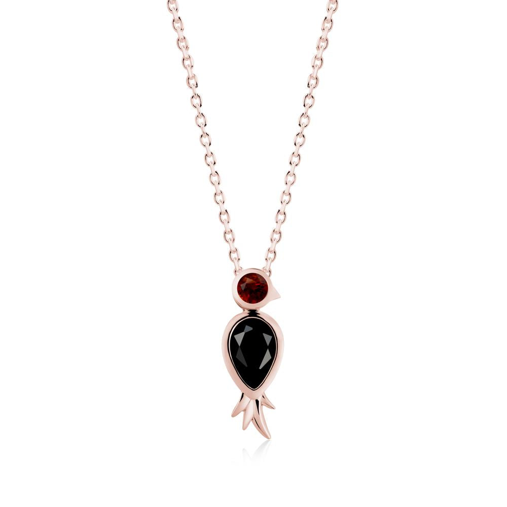 Pear Shaped Black Spinel and Garnet Bird Pendant Neckalce - LUO Jewelry #metal_18k rose gold