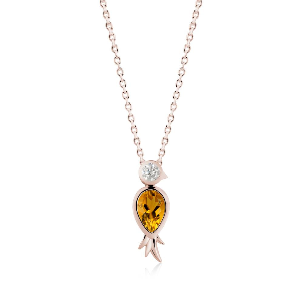 Pear Shaped Citrine and Moissanite Bird Pendant Neckalce - LUO Jewelry #metal_14k rose gold