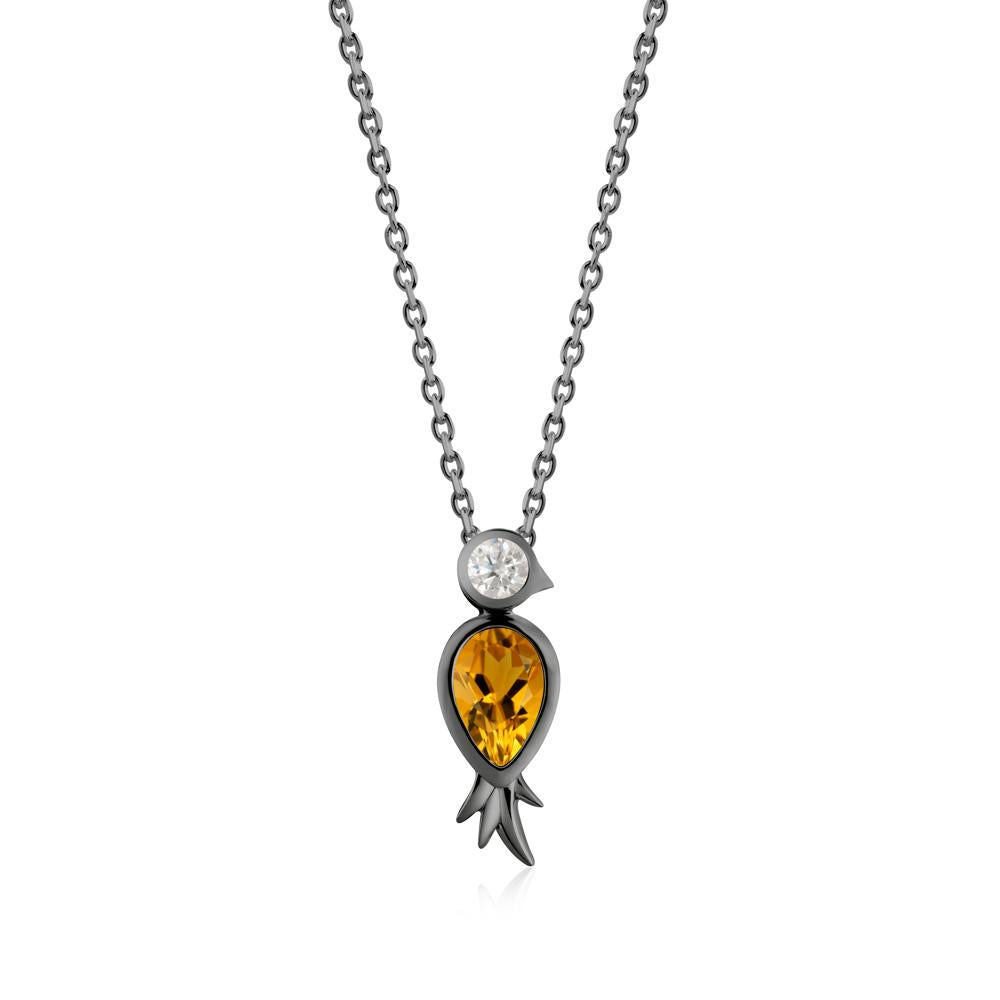Pear Shaped Citrine and Moissanite Bird Pendant Neckalce - LUO Jewelry #metal_black finish sterling silver