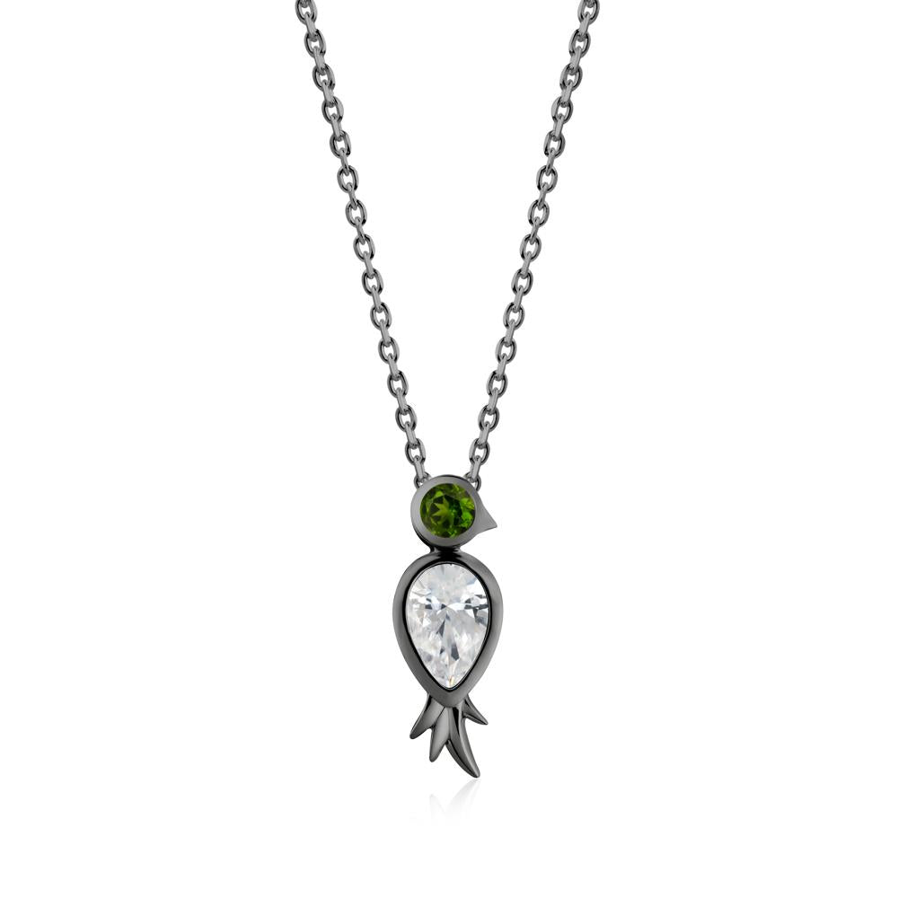 Bird Inspired Teardrop Cut Cubic Zirconia and Diopside Necklace - LUO Jewelry #metal_black finish sterling silver
