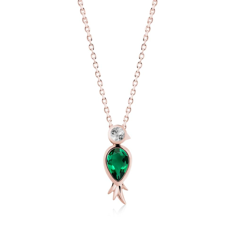 Pear Shaped Emerald and White Topaz Bird Pendant Neckalce - LUO Jewelry #metal_18k rose gold