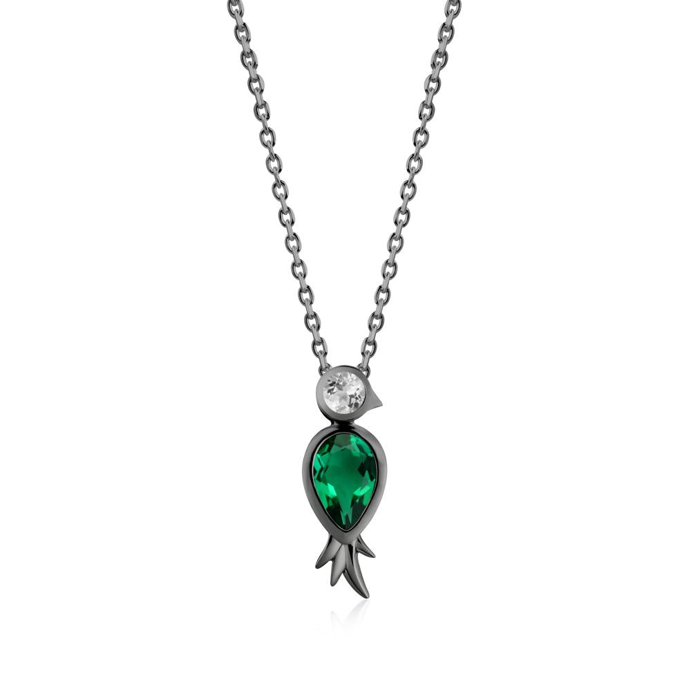 Pear Shaped Emerald and White Topaz Bird Pendant Neckalce - LUO Jewelry #metal_black finish sterling silver