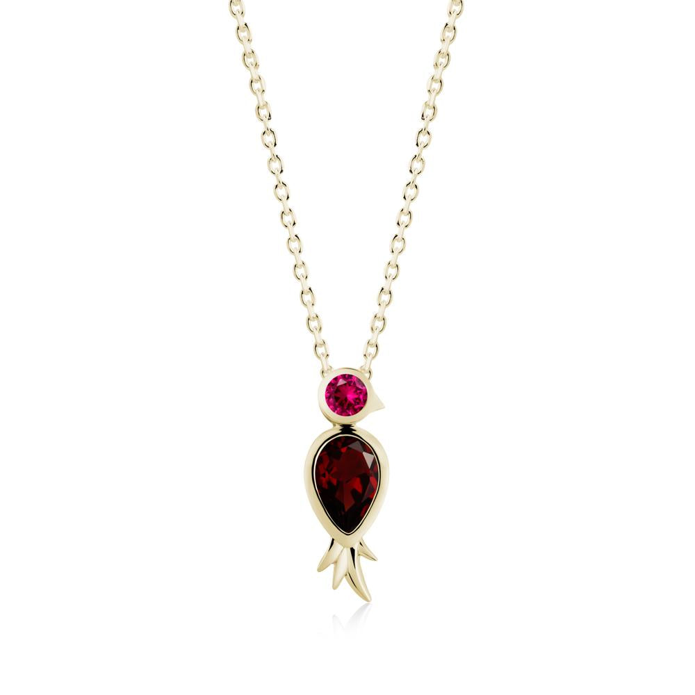 Bird Inspired Teardrop Cut Garnet and Ruby Necklace - LUO Jewelry #metal_14k yellow gold