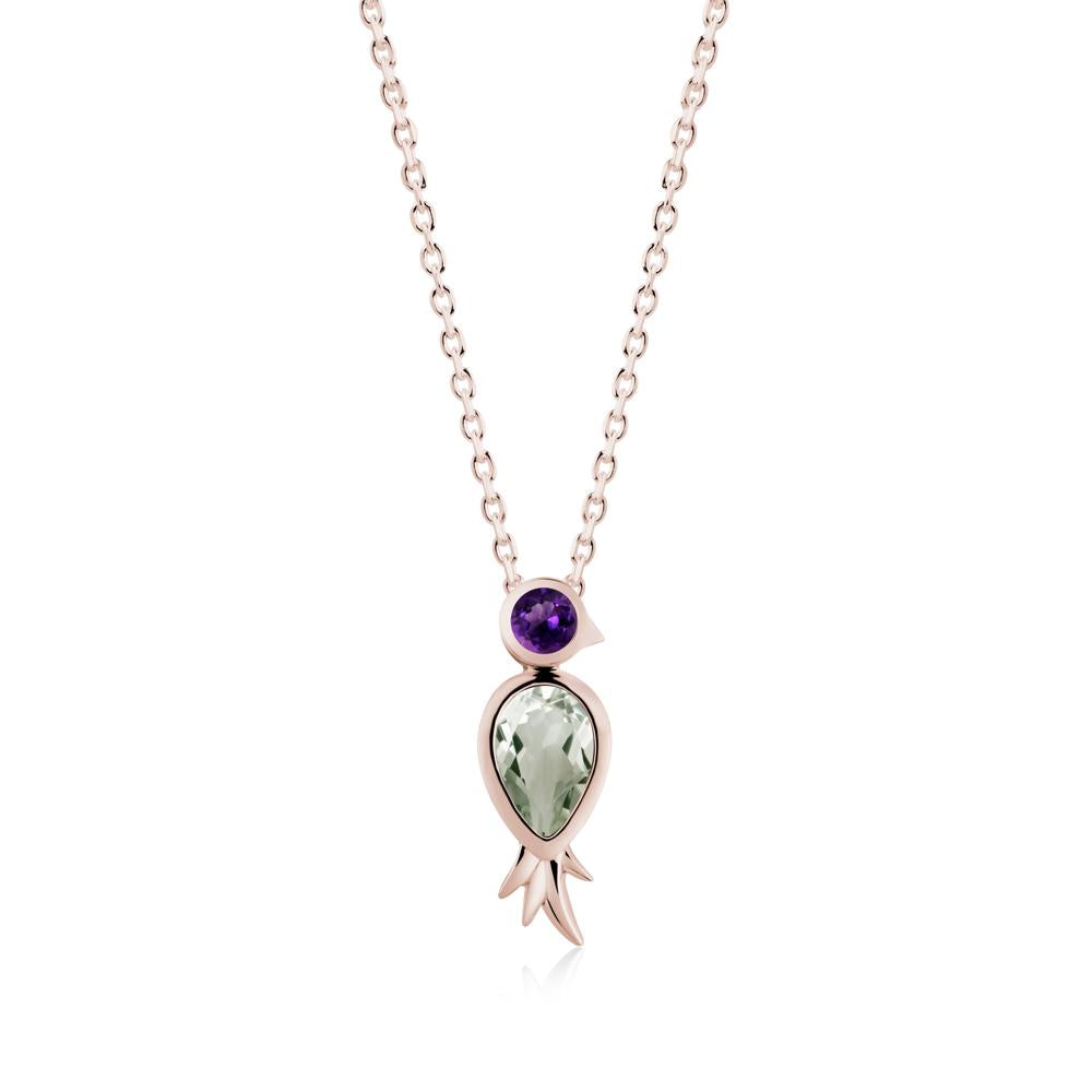 Bird Inspired Teardrop Cut Green Amethyst and Amethyst Necklace - LUO Jewelry #metal_14k rose gold