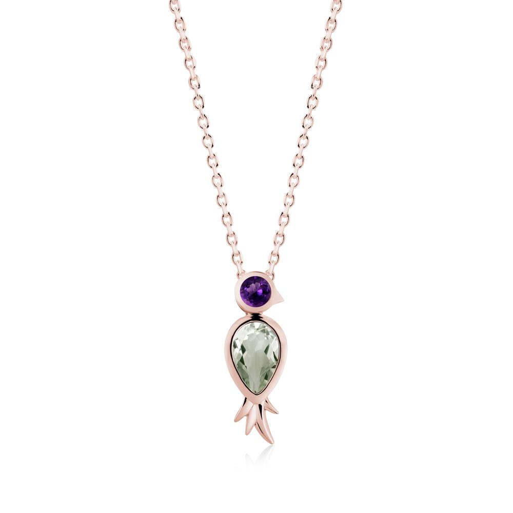 Bird Inspired Teardrop Cut Green Amethyst and Amethyst Necklace - LUO Jewelry #metal_18k rose gold