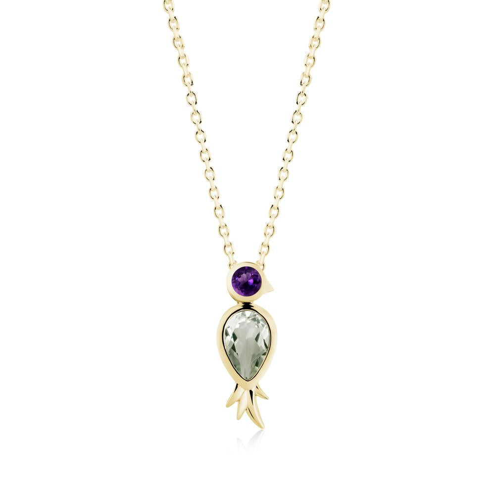 Bird Inspired Teardrop Cut Green Amethyst and Amethyst Necklace - LUO Jewelry #metal_18k yellow gold