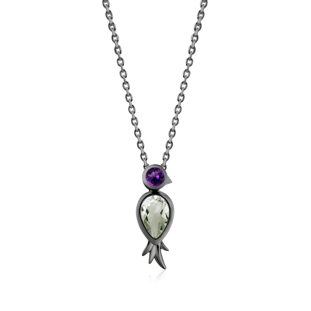 Bird Inspired Teardrop Cut Green Amethyst and Amethyst Necklace - LUO Jewelry #metal_black finish sterling silver