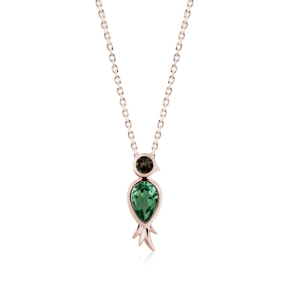 Pear Shaped Green Sapphire and Smoky Quartz Bird Pendant Neckalce - LUO Jewelry #metal_14k rose gold