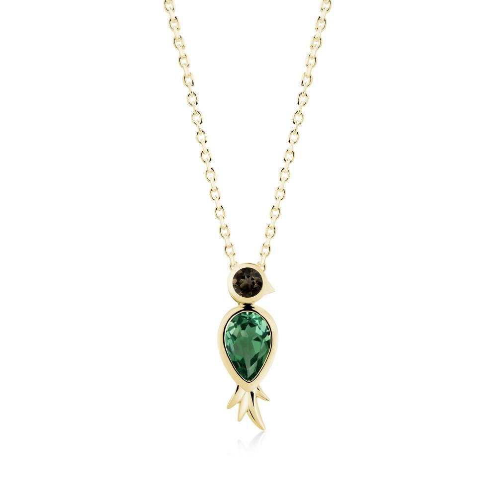 Pear Shaped Green Sapphire and Smoky Quartz Bird Pendant Neckalce - LUO Jewelry #metal_18k yellow gold