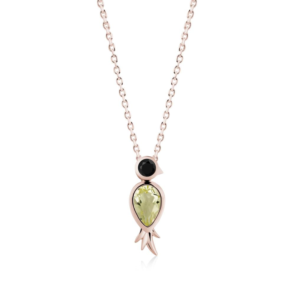 Pear Shaped Lemon Quartz and Black Spinel Bird Pendant Neckalce - LUO Jewelry #metal_14k rose gold