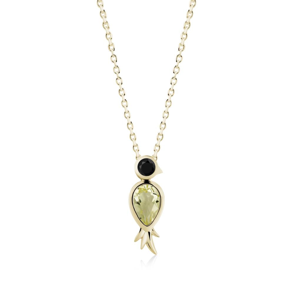 Pear Shaped Lemon Quartz and Black Spinel Bird Pendant Neckalce - LUO Jewelry #metal_14k yellow gold