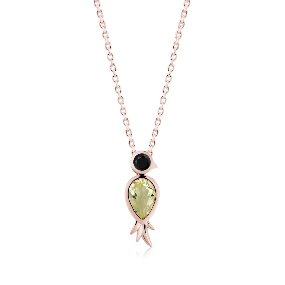 Pear Shaped Lemon Quartz and Black Spinel Bird Pendant Neckalce - LUO Jewelry #metal_18k rose gold