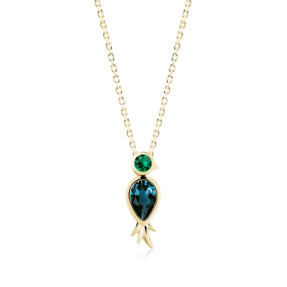 Pear Shaped London Blue Topaz and Emerald Bird Pendant Neckalce - LUO Jewelry #metal_18k yellow gold