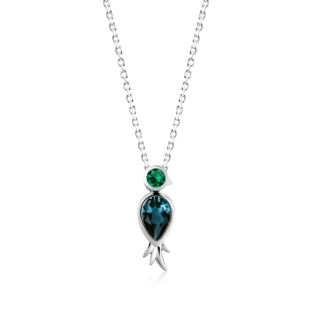 Pear Shaped London Blue Topaz and Emerald Bird Pendant Neckalce - LUO Jewelry #metal_sterling silver