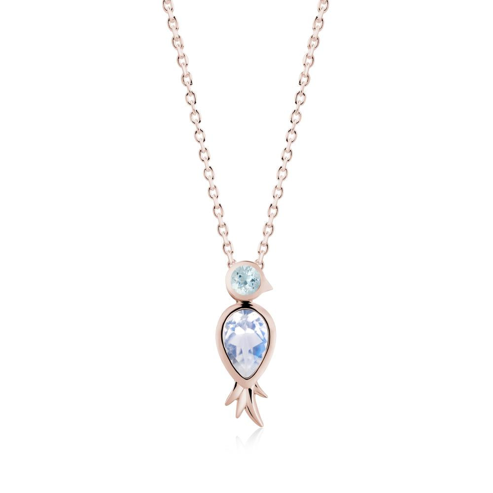 Bird Inspired Teardrop Cut Moonstone and Aquamarine Necklace - LUO Jewelry #metal_14k rose gold