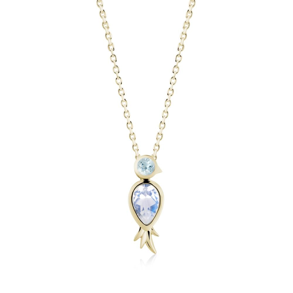 Bird Inspired Teardrop Cut Moonstone and Aquamarine Necklace - LUO Jewelry #metal_14k yellow gold