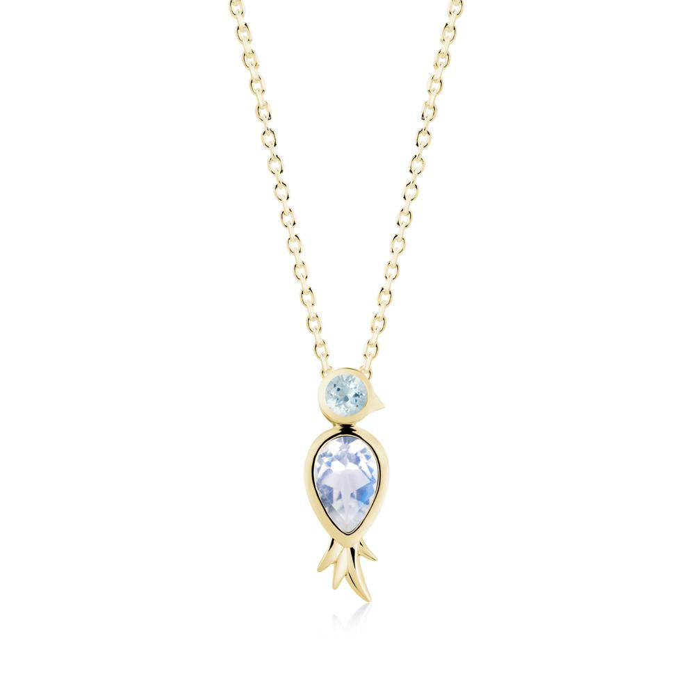 Bird Inspired Teardrop Cut Moonstone and Aquamarine Necklace - LUO Jewelry #metal_18k yellow gold