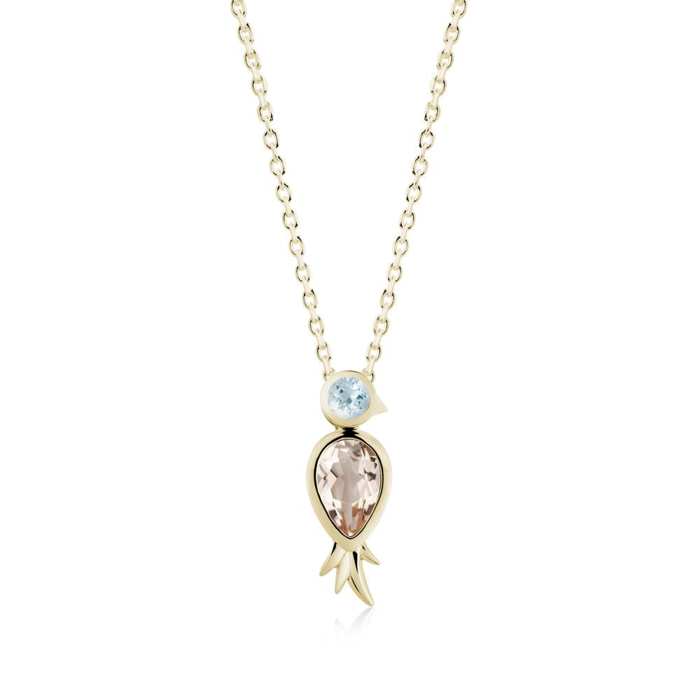 Pear Shaped Morganite and Aquamarine Bird Pendant Neckalce - LUO Jewelry #metal_14k yellow gold