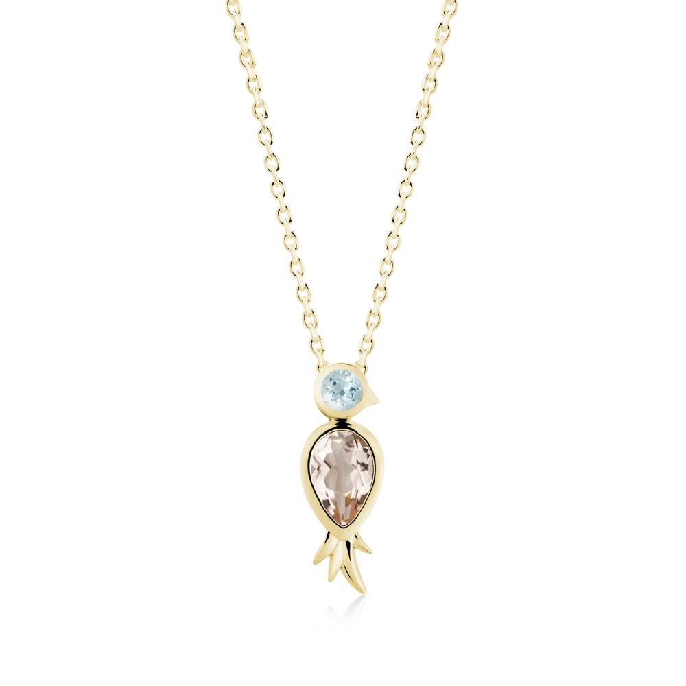 Pear Shaped Morganite and Aquamarine Bird Pendant Neckalce - LUO Jewelry #metal_18k yellow gold