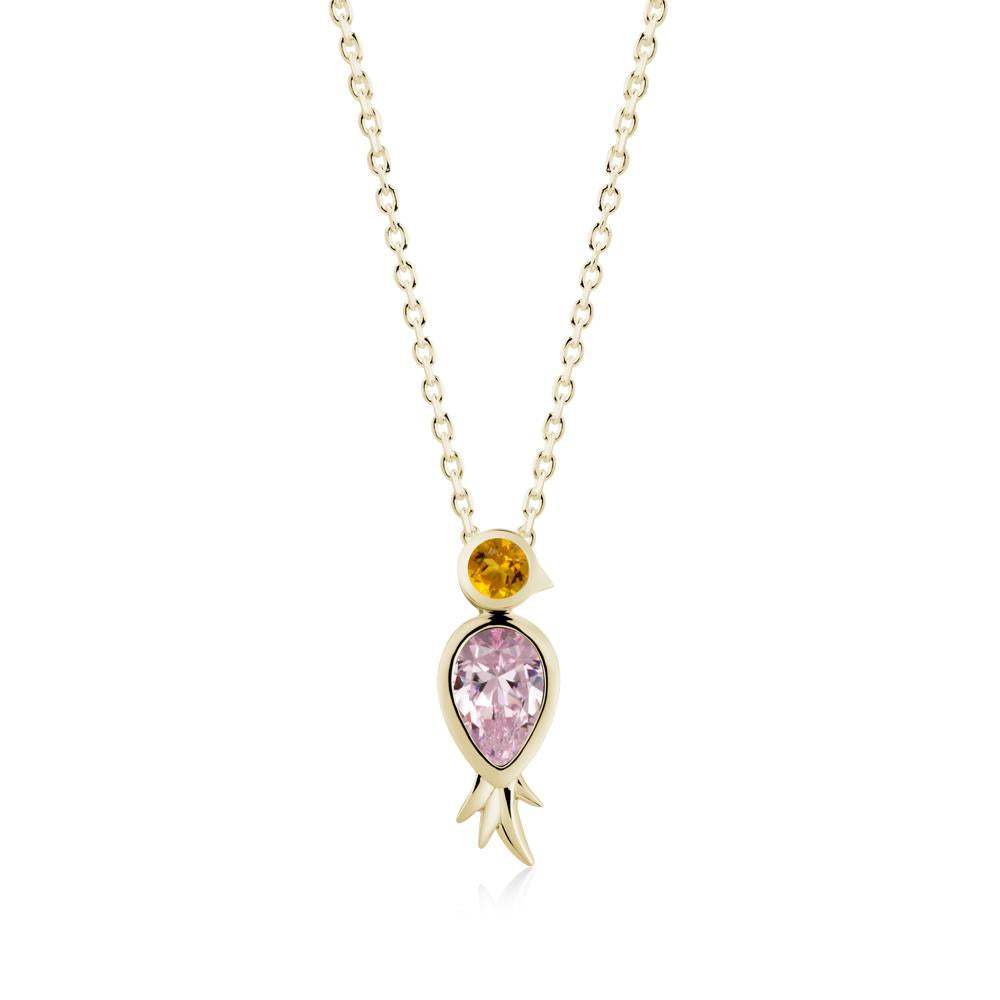 Bird Inspired Teardrop Cut Pink Cubic Zirconia and Citrine Necklace - LUO Jewelry #metal_14k yellow gold