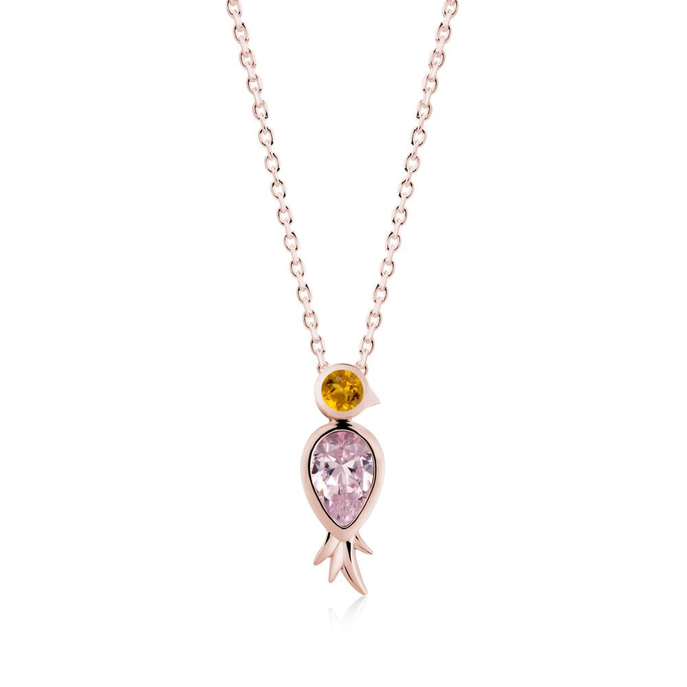 Bird Inspired Teardrop Cut Pink Cubic Zirconia and Citrine Necklace - LUO Jewelry #metal_18k rose gold