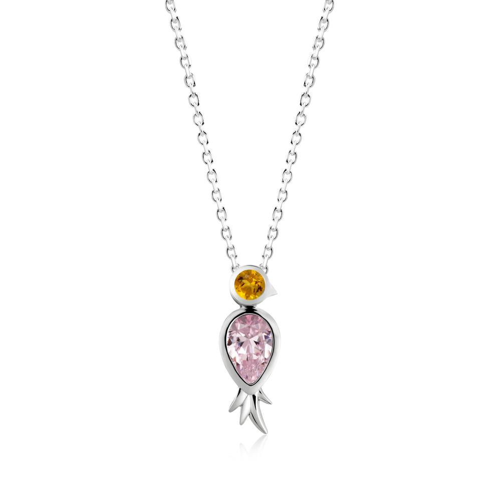 Bird Inspired Teardrop Cut Pink Cubic Zirconia and Citrine Necklace - LUO Jewelry #metal_sterling silver