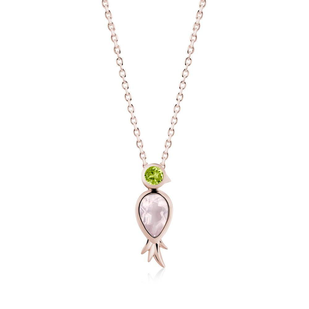 Bird Inspired Teardrop Cut Rose Quartz and Peridot Necklace - LUO Jewelry #metal_14k rose gold