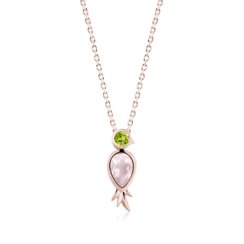 Bird Inspired Teardrop Cut Rose Quartz and Peridot Necklace - LUO Jewelry #metal_18k rose gold
